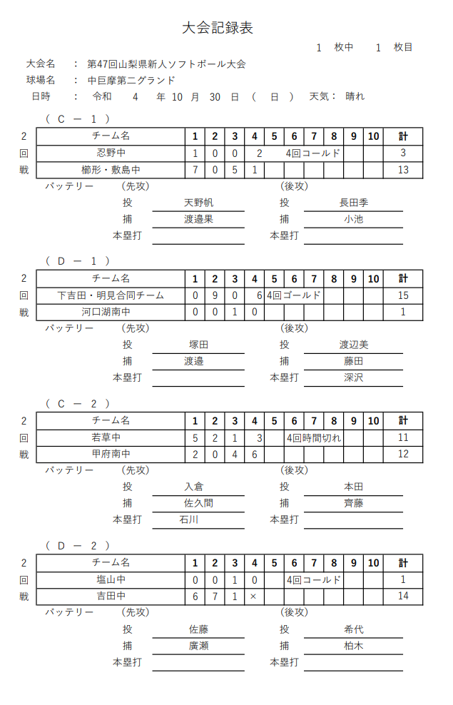 中学新人大会結果４